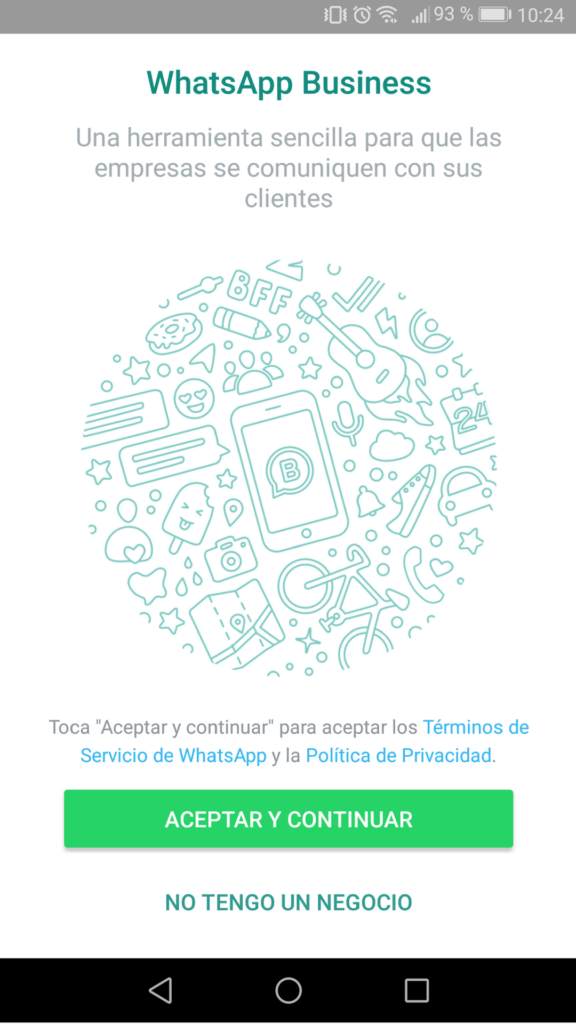 Primer paso de la instalación de WhatsApp Business