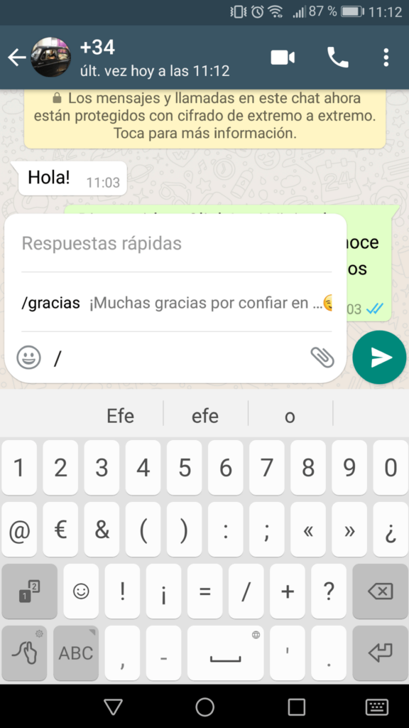 Configuración atajos en WhatsApp Business