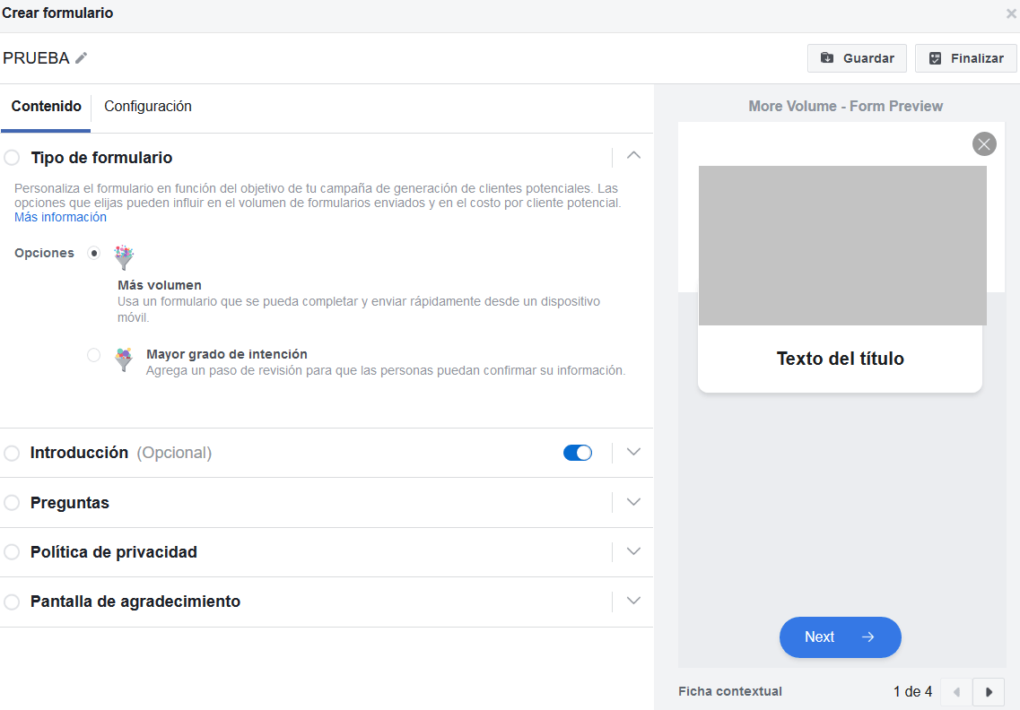 Los contactos que genere el formulario de Facebook Lead Ads se puede descargar en CSV